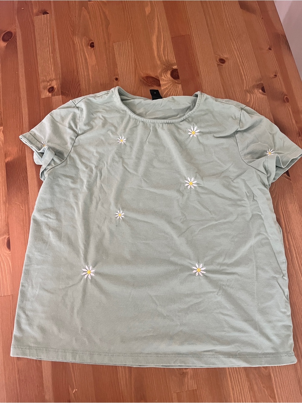 SHEIN Women’s Sage Green Daisy Embroidered Tee size 6